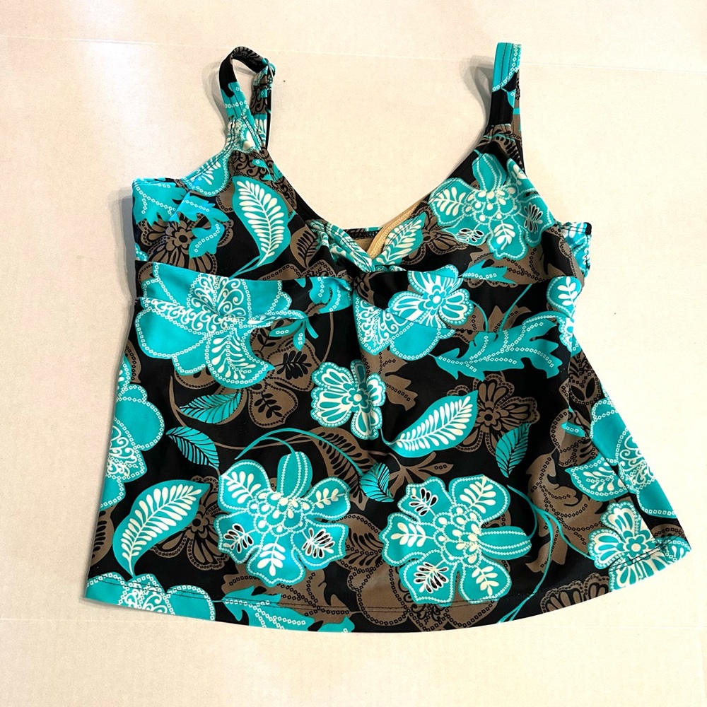 Turquoise Floral V-Neck Tankini Top - Women Swim Bikini